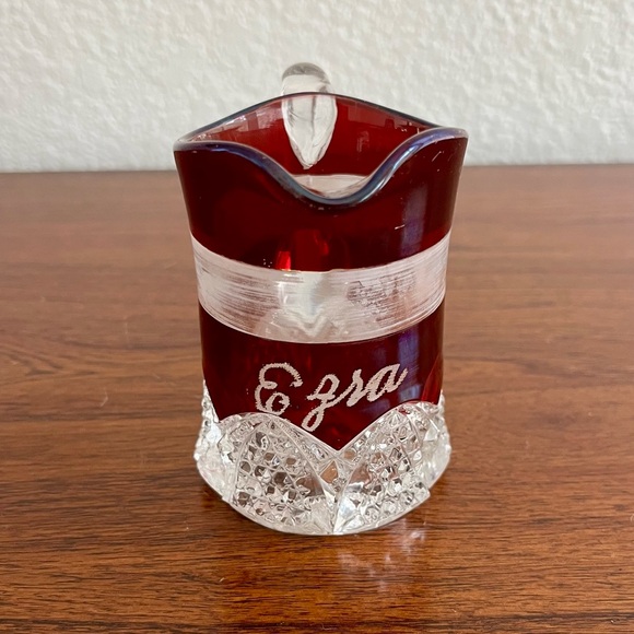 Antique Ruby Red Flash Glass Souvenir Set Of 3 Creamer & Shot Glass Early 1900s - Picture 2 of 16